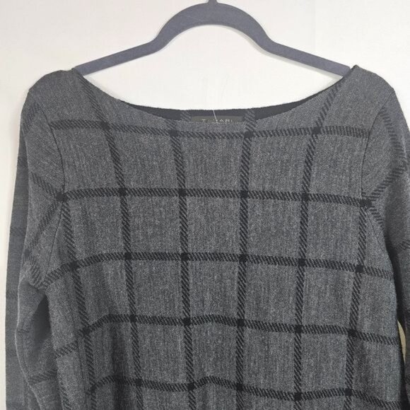 Tahari Extra Fine Merino Wool Sweater Sz M Boatneck Gray Black Quiet Luxury - Picture 4 of 7